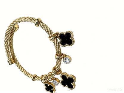 Gold-Tone Bracelet with Black Clover Charms
