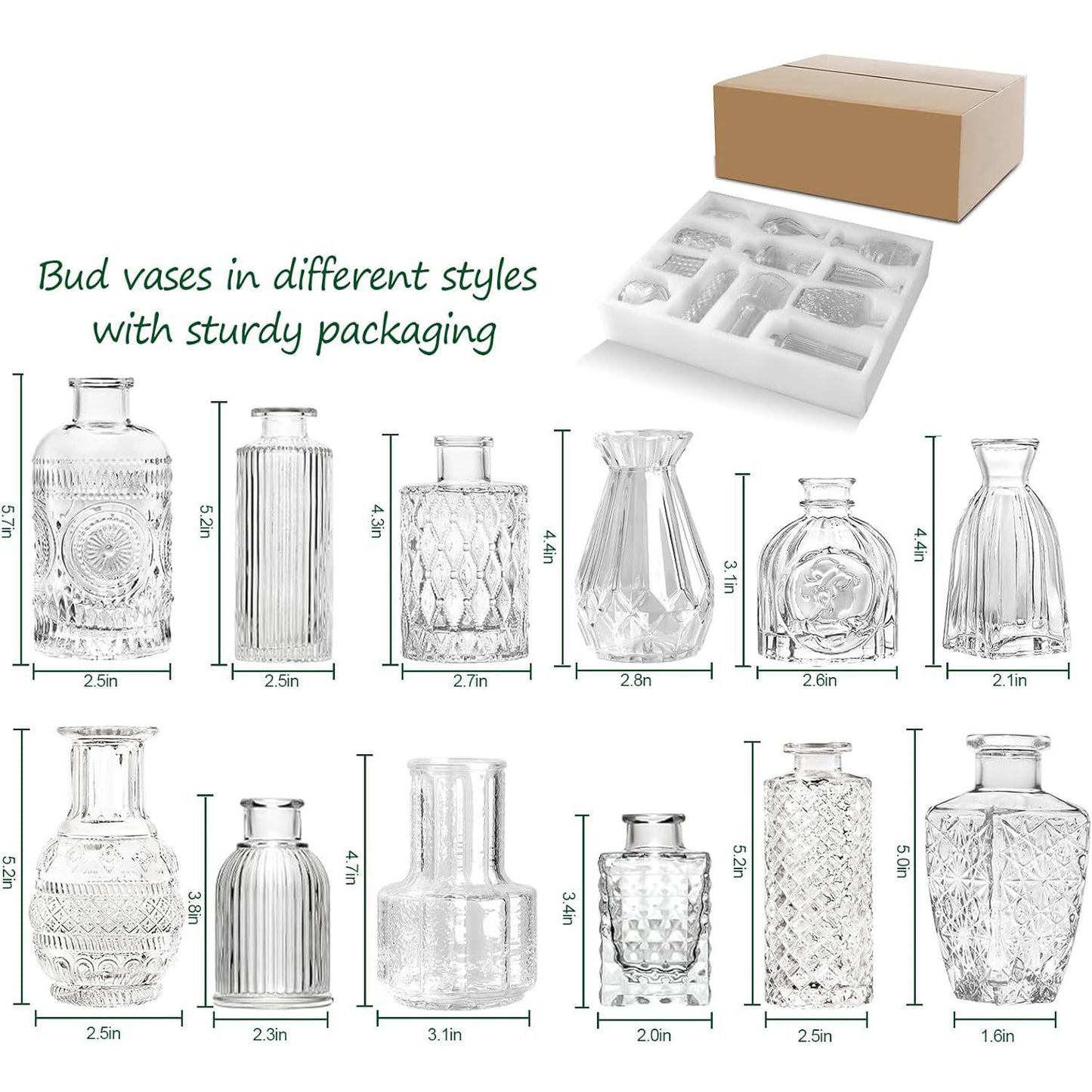 12Pcs Glass Bud Vases Set