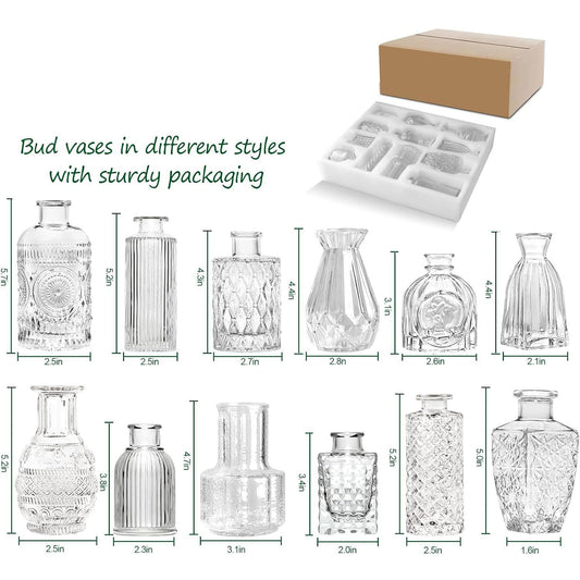 12Pcs Glass Bud Vases Set