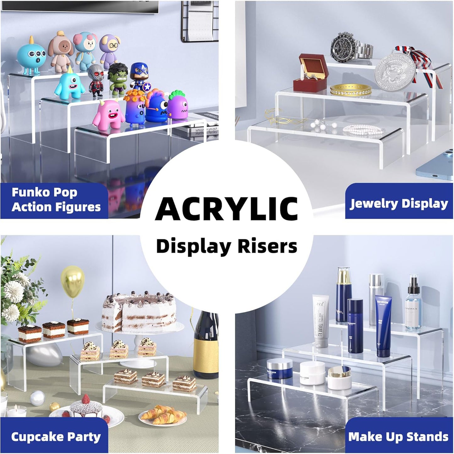 Acrylic Display Risers 2 Sets 6 Units (2 Size Options)