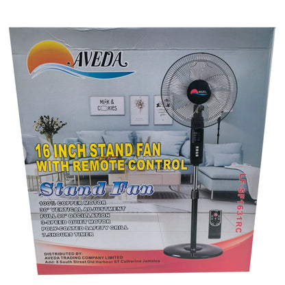 3 Speeds Control Stand Fan 16 Inch with Remote Control, Black