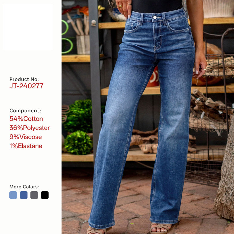 Womens Flare Jeans High Waisted Wide Leg Baggy, Dark Blue