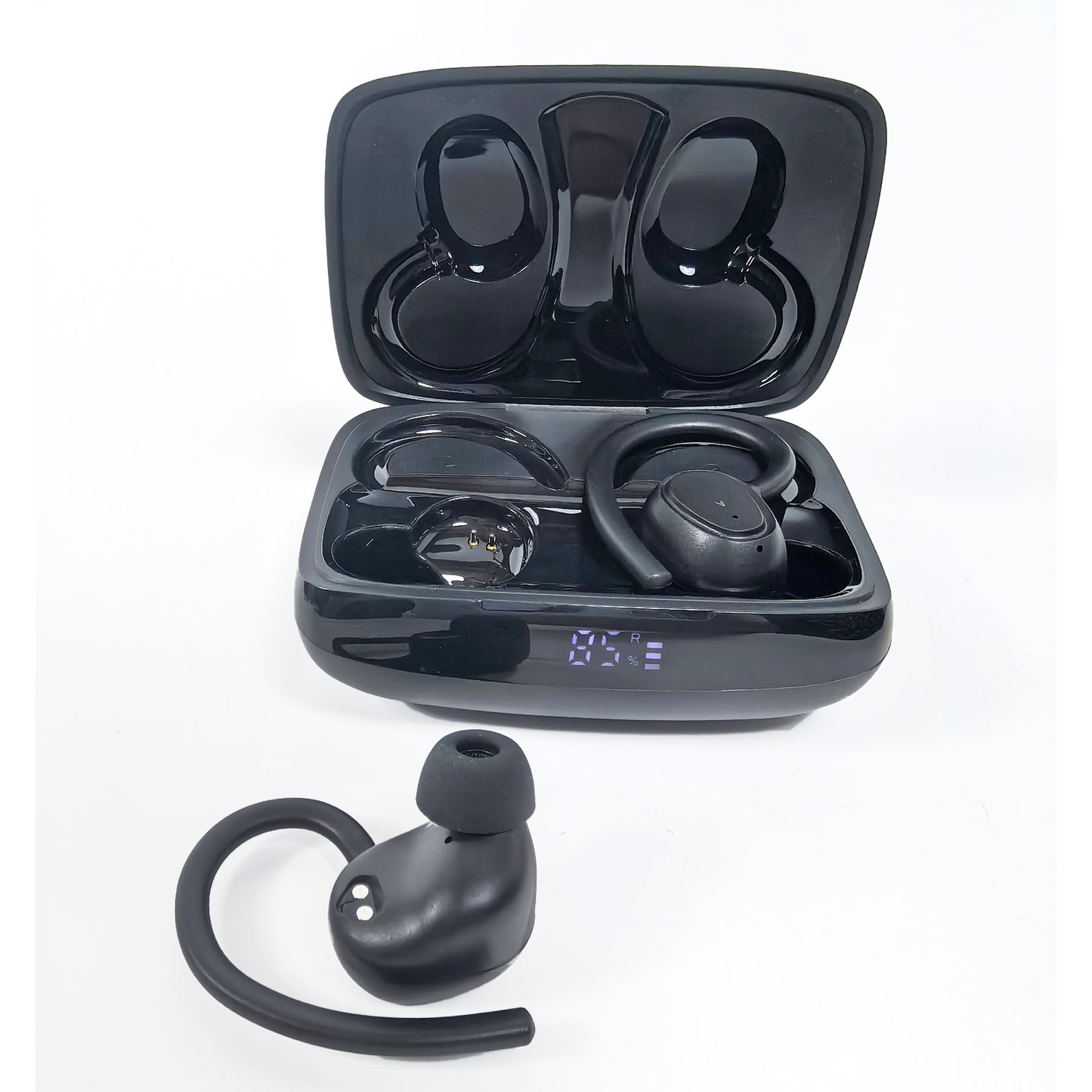 Wireless Earhook In-Ear Earphones with Digital Display, Black
