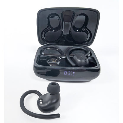Wireless Earhook In-Ear Earphones with Digital Display, Black