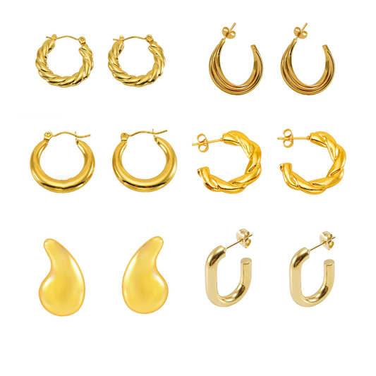 18K Gold-Plated Hoop Earrings Set 6 Pairs