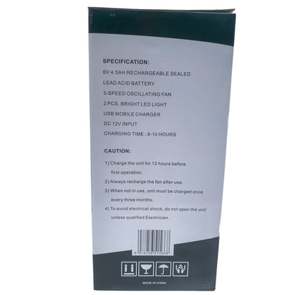 Rechargeable Solar Table Fan 12 Inch
