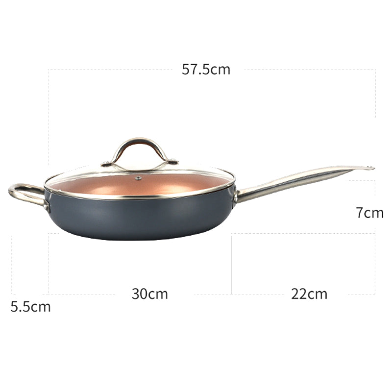 Large 12/11 inches Copper Red Pan Ceramic Skillet Aluminum Alloy Frying Pan with Lid