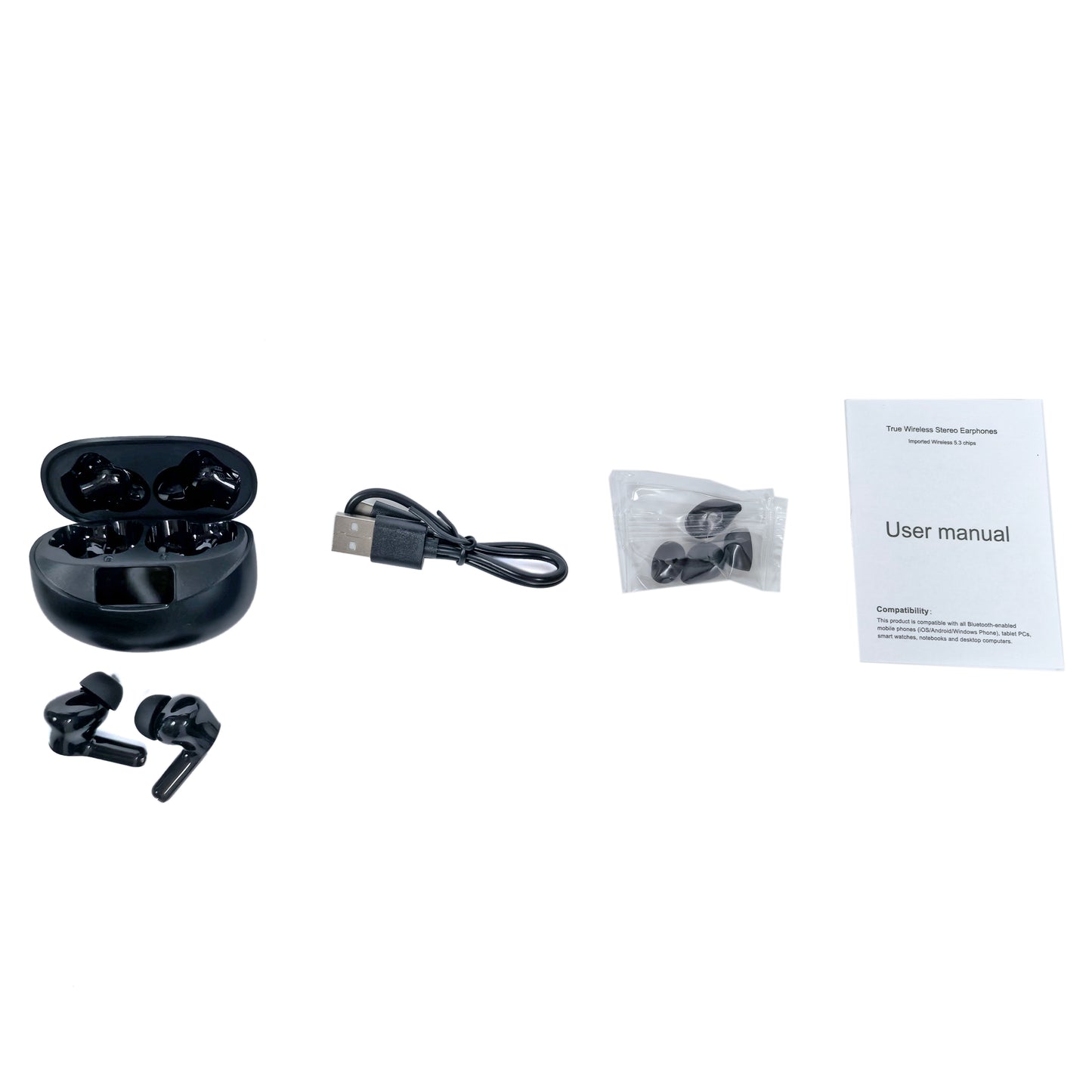 Wireless In-Ear Earphones with Digital Display, Black