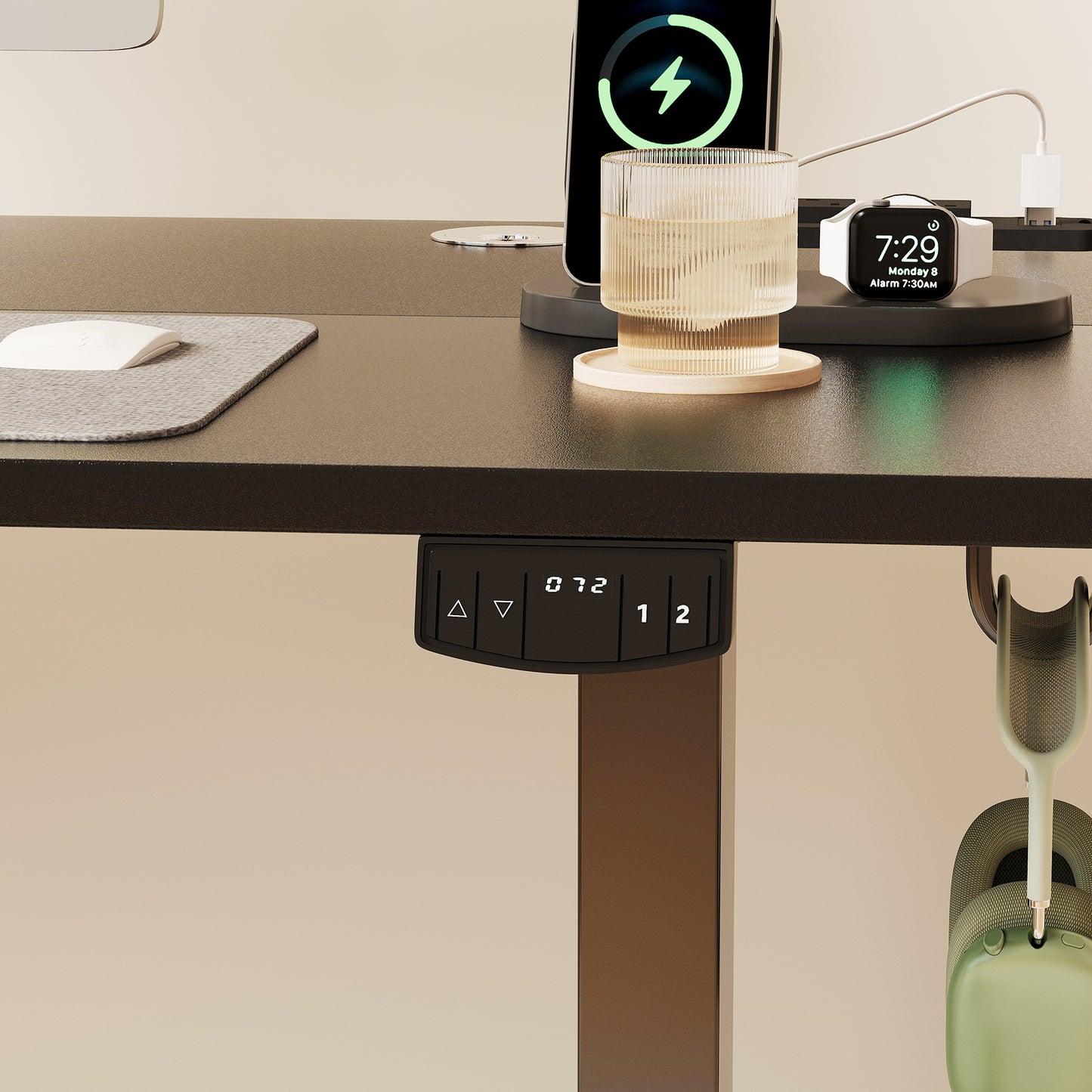 Height Adjustable Computer Desk with Power Outlets, Black