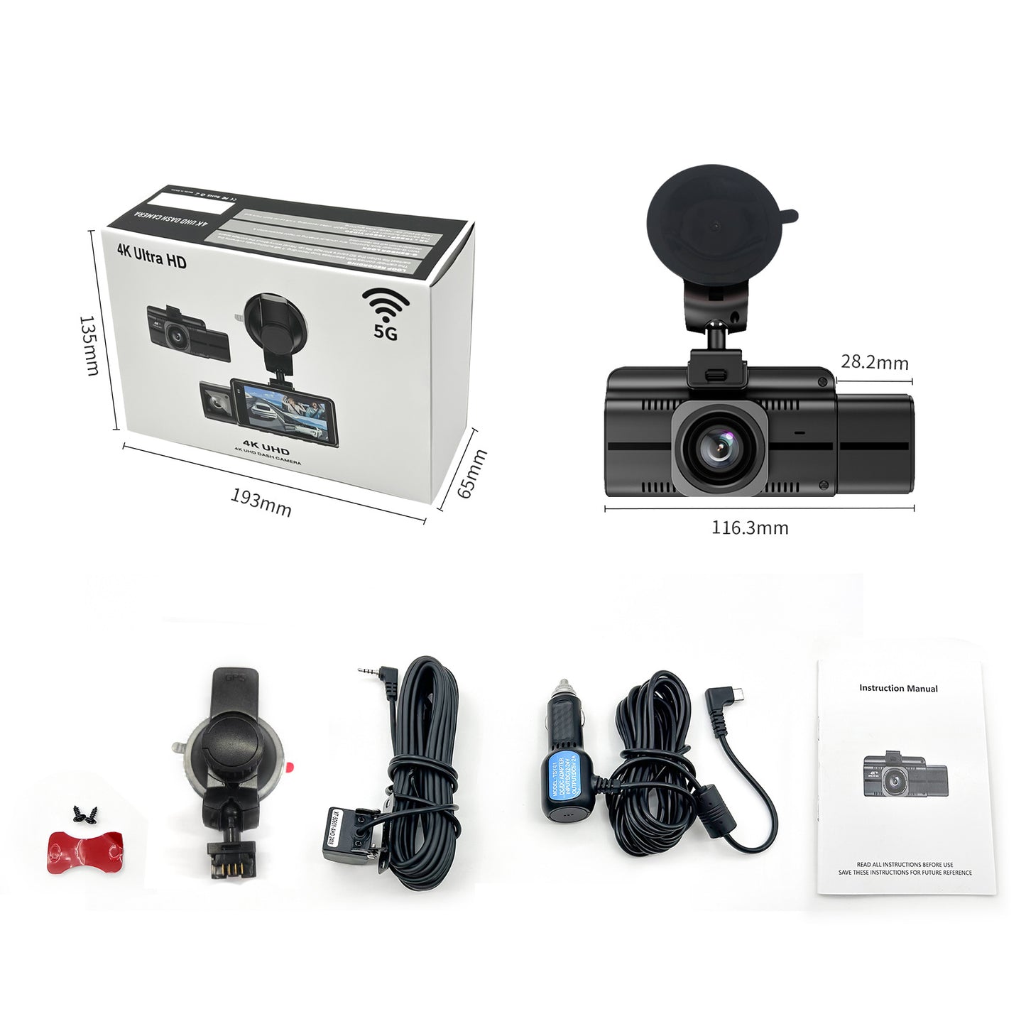 4K Full HD Dash Cam Front Rear Included 128GB Card Built-in Wi-Fi GPS