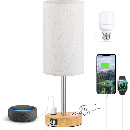 Touch Table Lamp USB A + C Charging and AC Outlet - LED Bulb Included