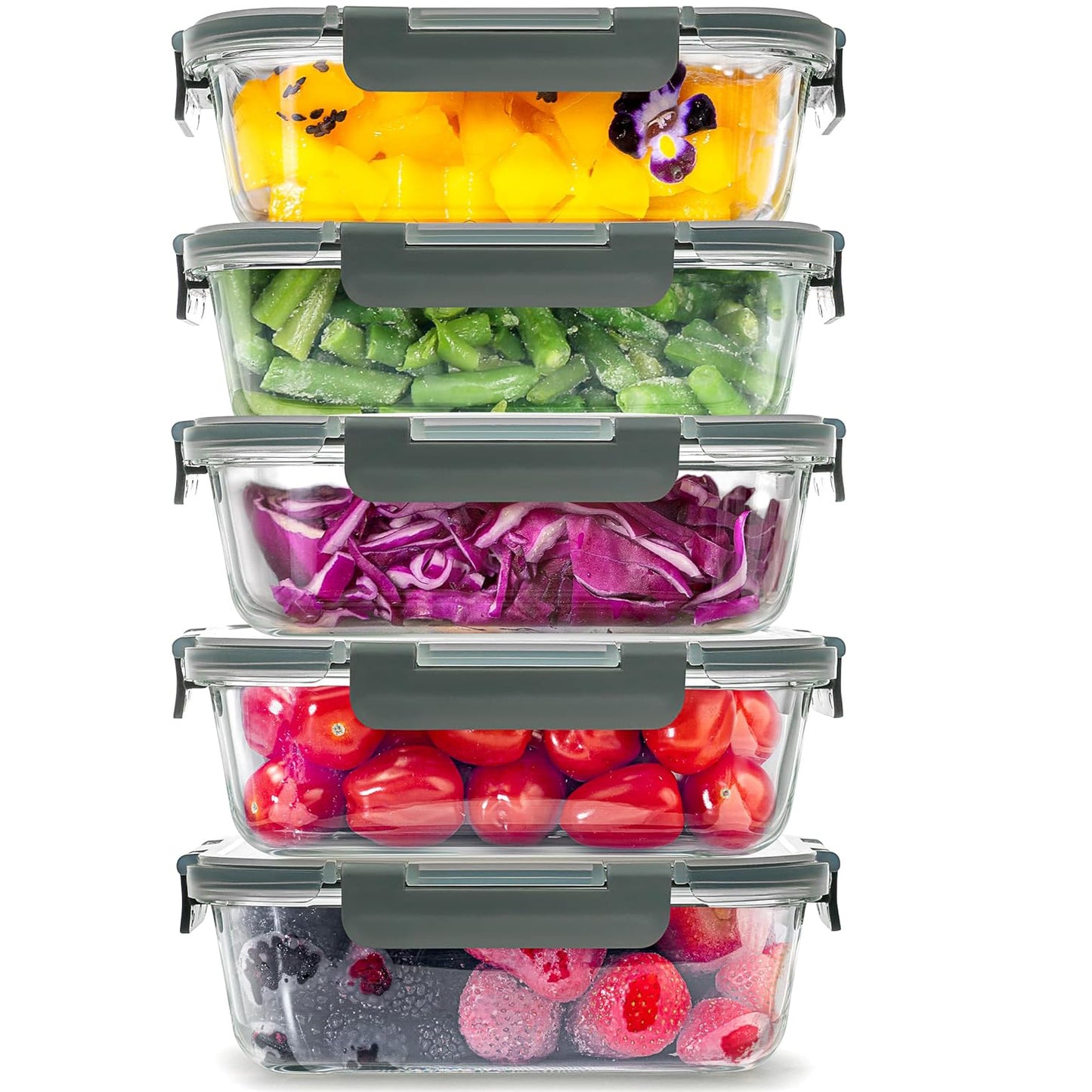 5pc Borosilicate Glass Storage Containers with Lids 1040ML*5