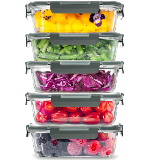 5pc Borosilicate Glass Storage Containers with Lids 1040ML*5