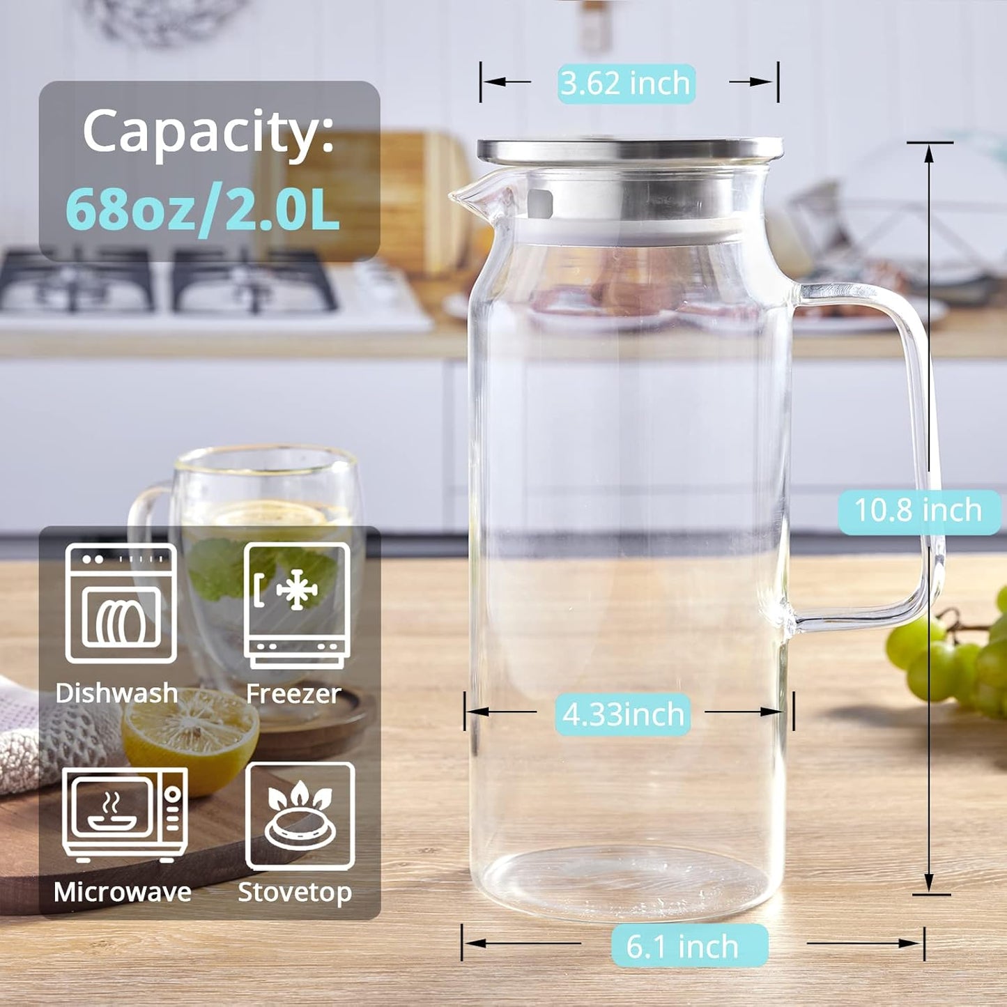 2 Liter Glass Pitcher with Lid