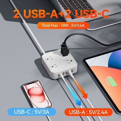 14 in 1, 5ft Power Strip Surge Protector with 8 AC Outlets 6 USB Ports, White