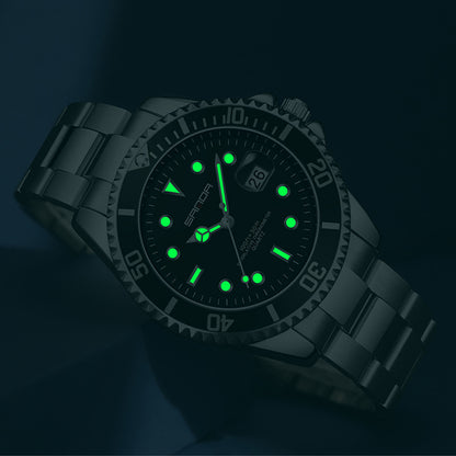 Men Luminous Watch Stainless Steel Band Waterproof Analog Quartz Watches, Black