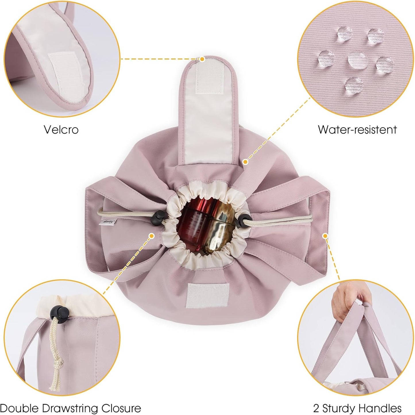 Barrel Drawstring Makeup Bag, Pink