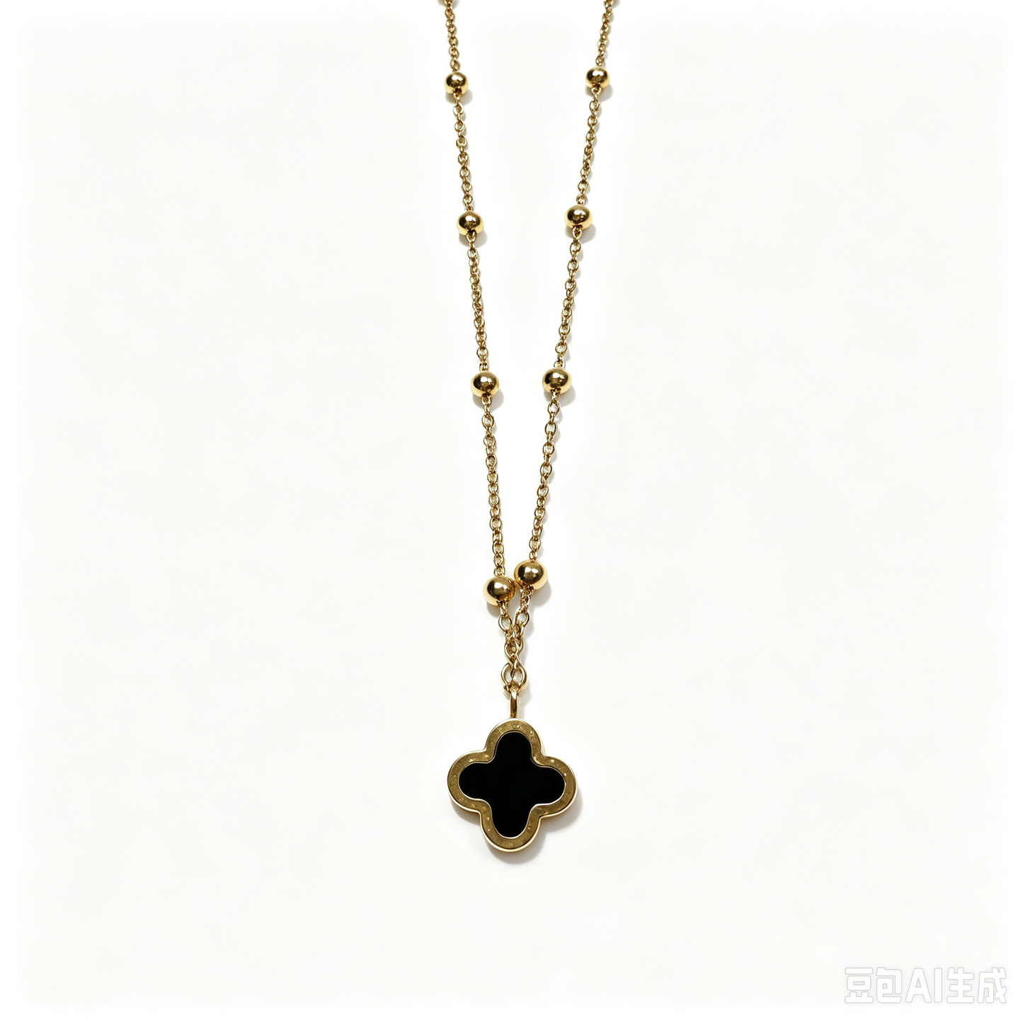 Women Gold Beaded Four‑Leaf Clover Necklace