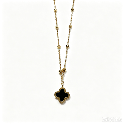 Women Gold Beaded Four‑Leaf Clover Necklace