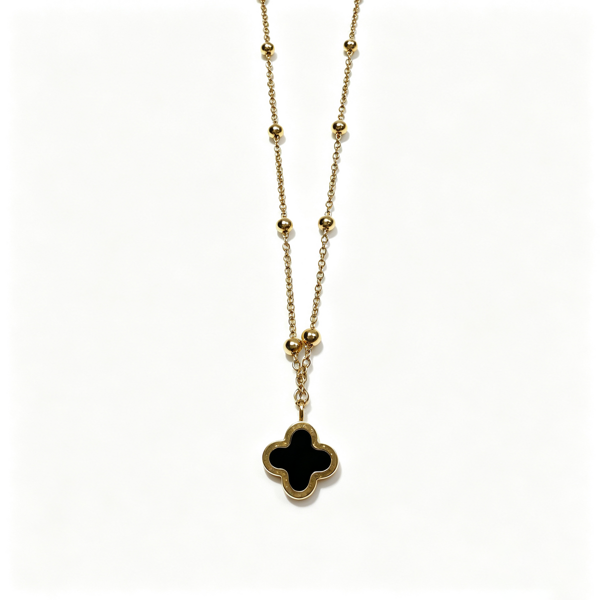 Women Gold Beaded Four‑Leaf Clover Necklace