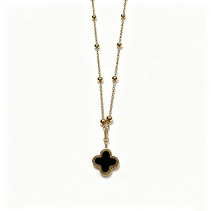 Women Gold Beaded Four‑Leaf Clover Necklace