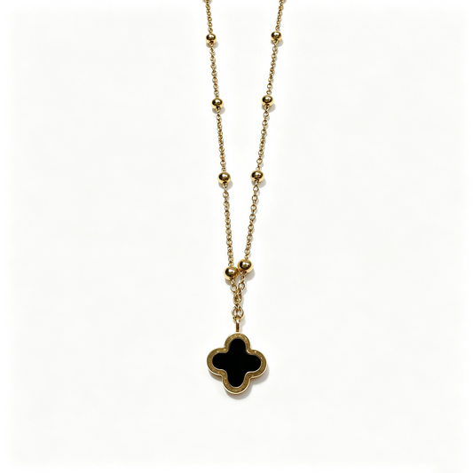 Women Gold Beaded Four‑Leaf Clover Necklace
