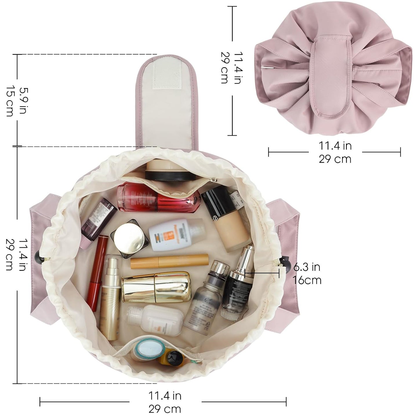 Barrel Drawstring Makeup Bag, Pink