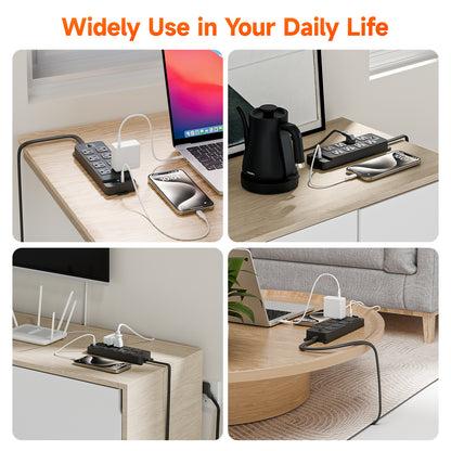 10ft Power Strip Surge Protector with 8 AC Outlets 4 USB Ports, Black