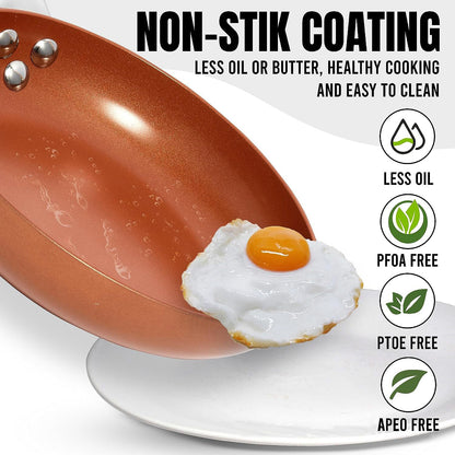 3-piece Nonstick Copper Red Cookware skillets set, 8-9.5-11 inch