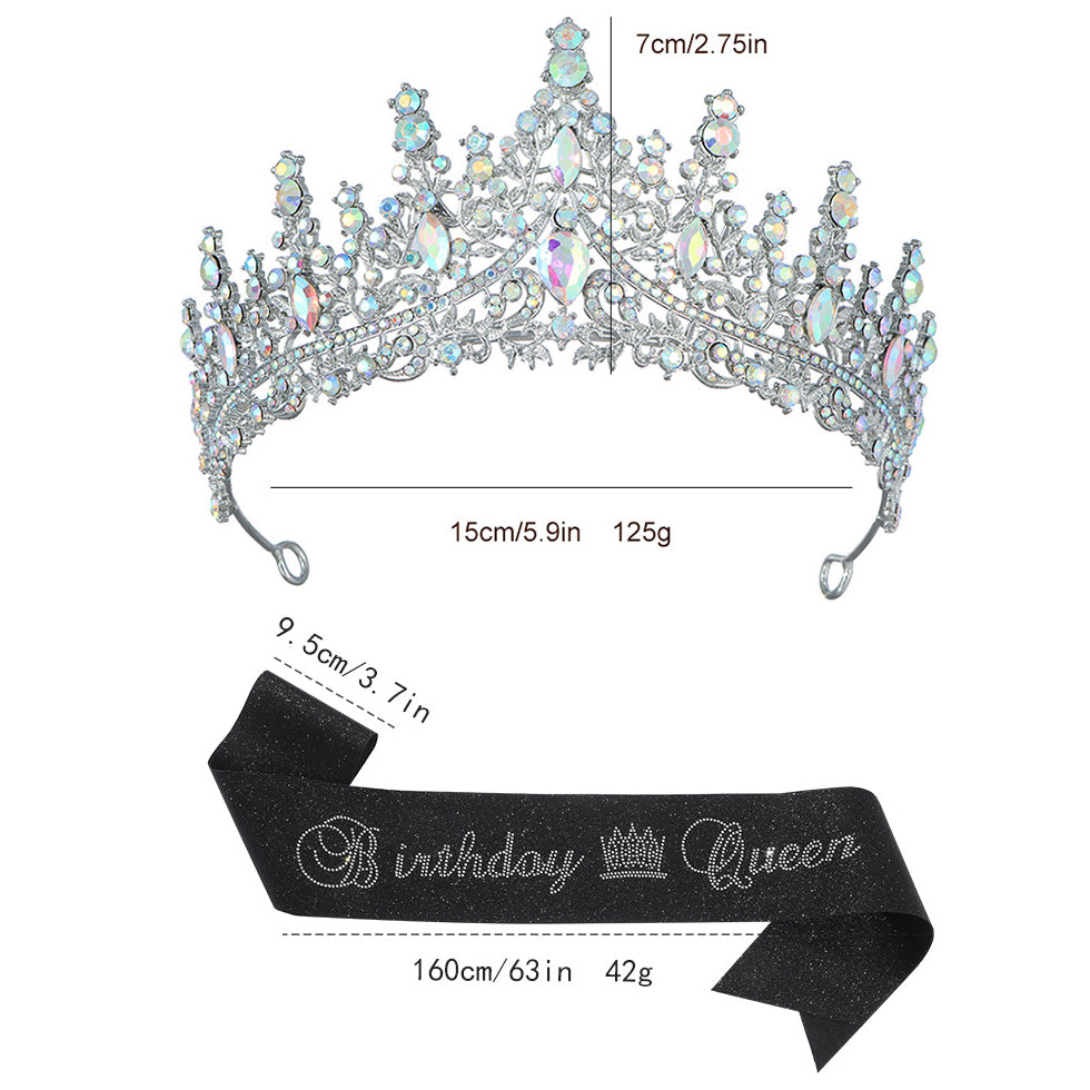 Birthday Crown with Sash for Women, Gold