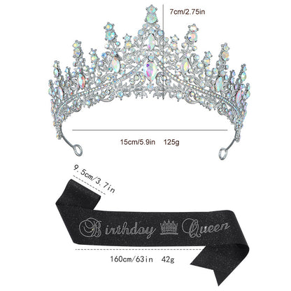 Birthday Crown with Sash for Women, Gold