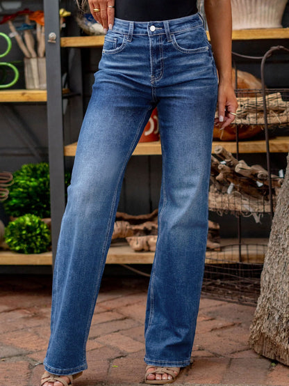 Womens Flare Jeans High Waisted Wide Leg Baggy, Dark Blue