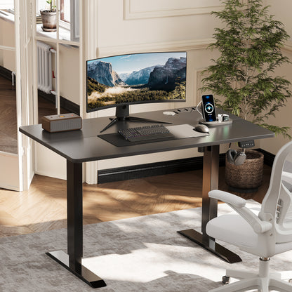 Height Adjustable Computer Desk with Power Outlets, Black