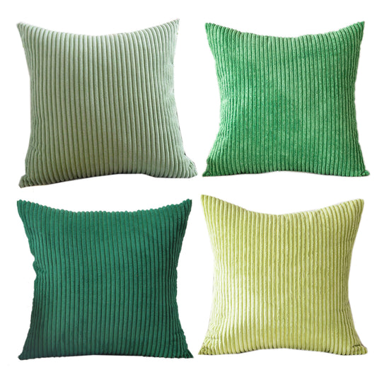 4-Piece Cozy Striped Corduroy Pillow Covers 18x18 Inch