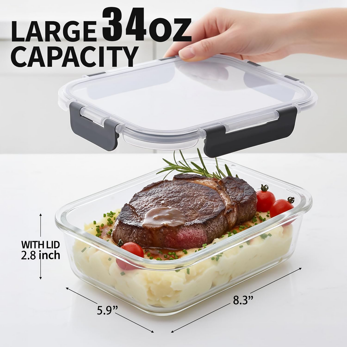 5pc Borosilicate Glass Storage Containers with Lids 1040ML*5