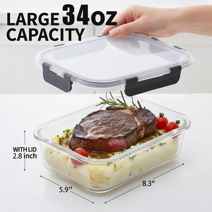 5pc Borosilicate Glass Storage Containers with Lids 1040ML*5