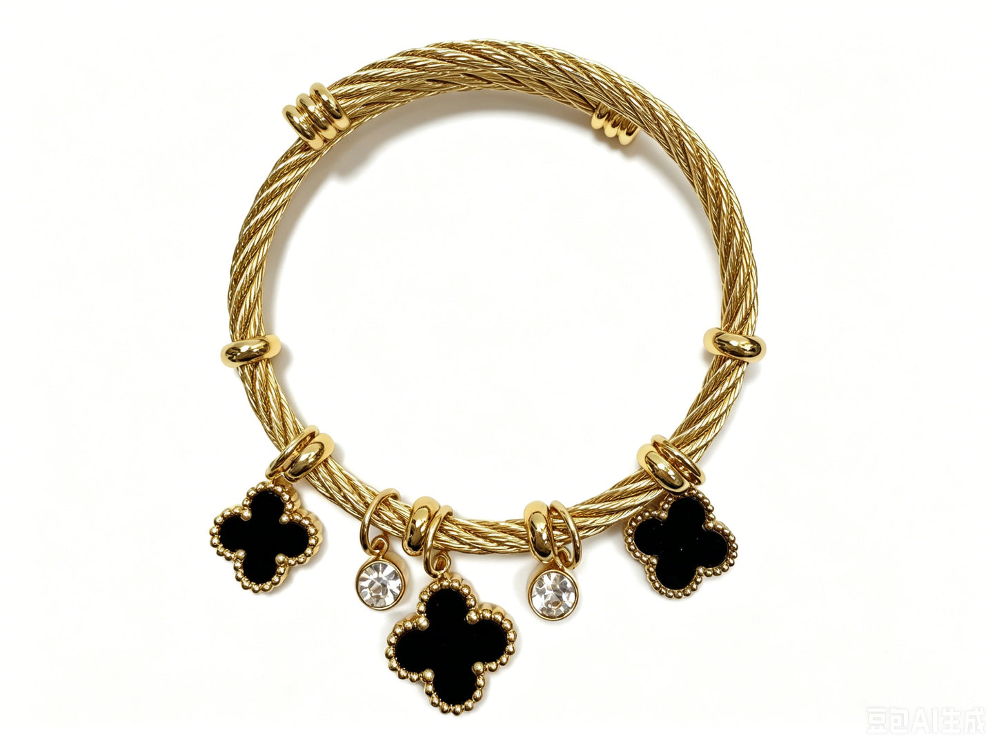 Gold-Tone Bracelet with Black Clover Charms