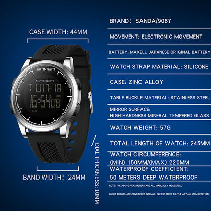 Simple Electronic Watch Men's Digital Wristwatch, Black