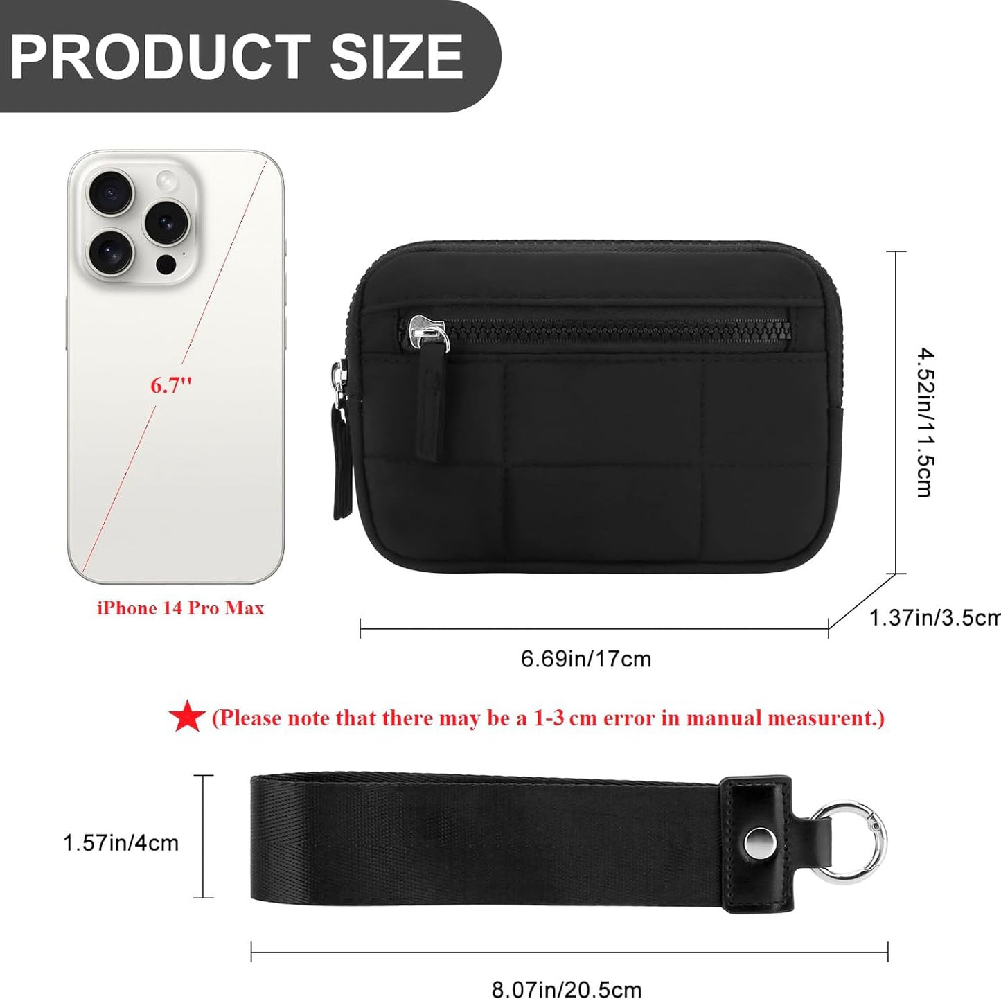Small Wristlet Wallet Nylon with 3 Zipper Pockets Back