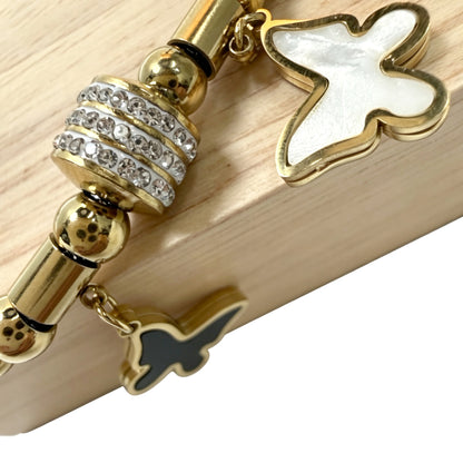 Gold-Tone Bracelet with Black & White Butterfly Charms
