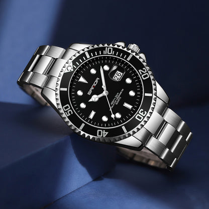 Men Luminous Watch Stainless Steel Band Waterproof Analog Quartz Watches, Black