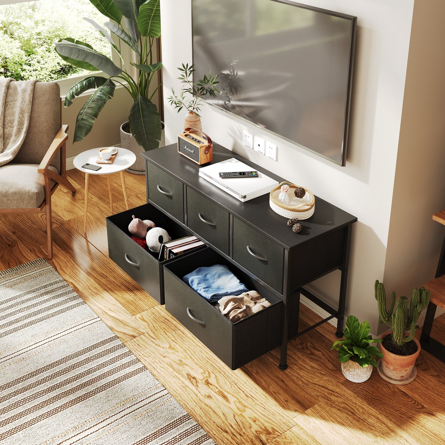 Dresser for Bedroom with 5 Drawers, Black