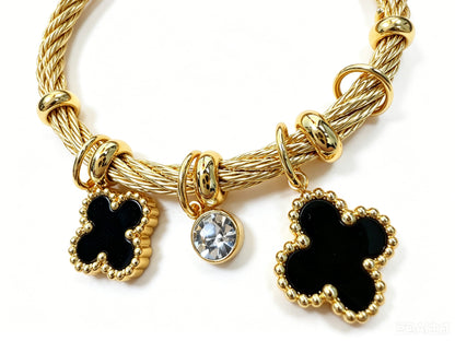 Gold-Tone Bracelet with Black Clover Charms