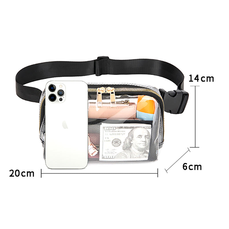 Clear Belt Bag with Adjustable Strap, Black