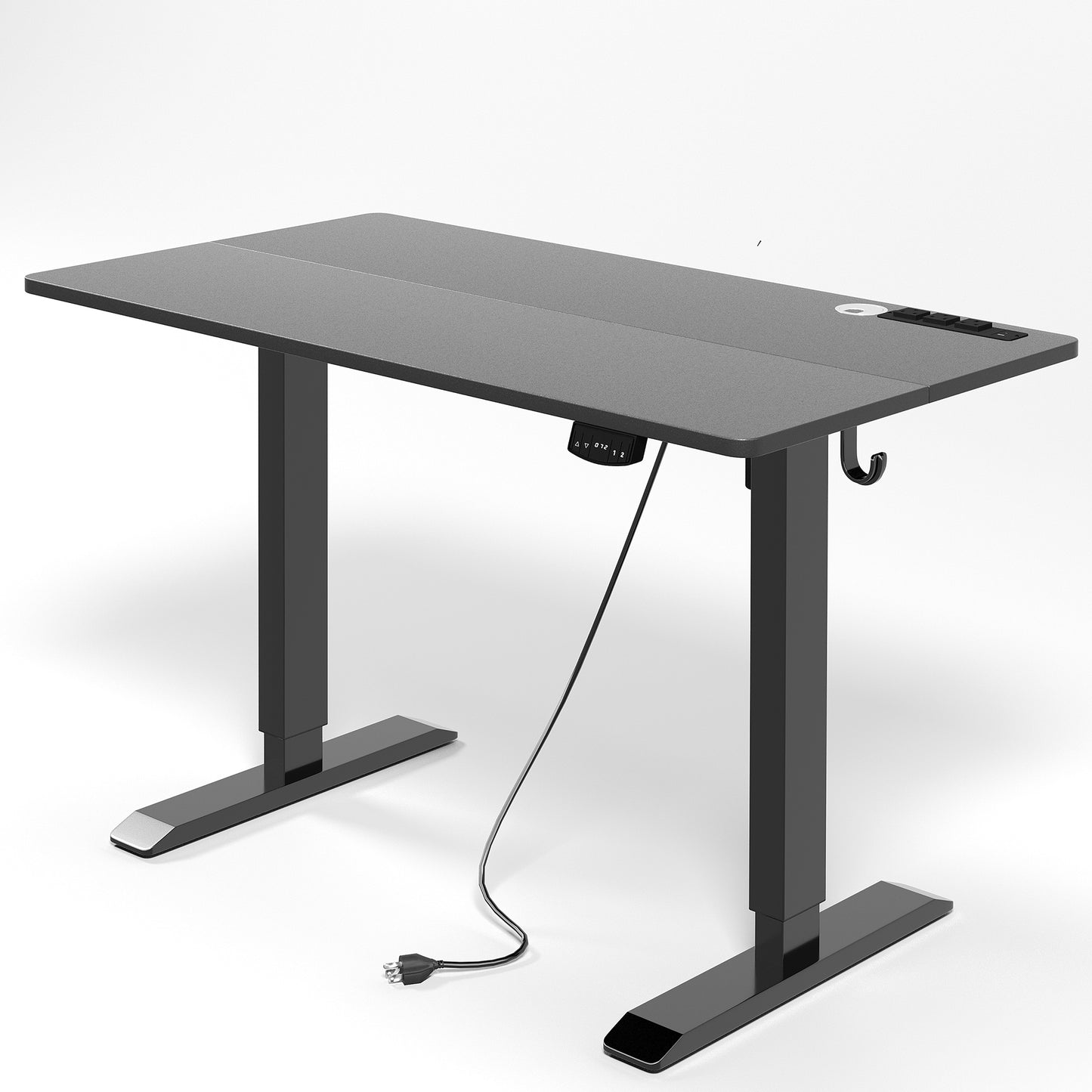 Height Adjustable Computer Desk with Power Outlets, Black
