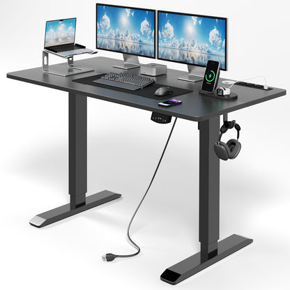 Height Adjustable Computer Desk with Power Outlets, Black