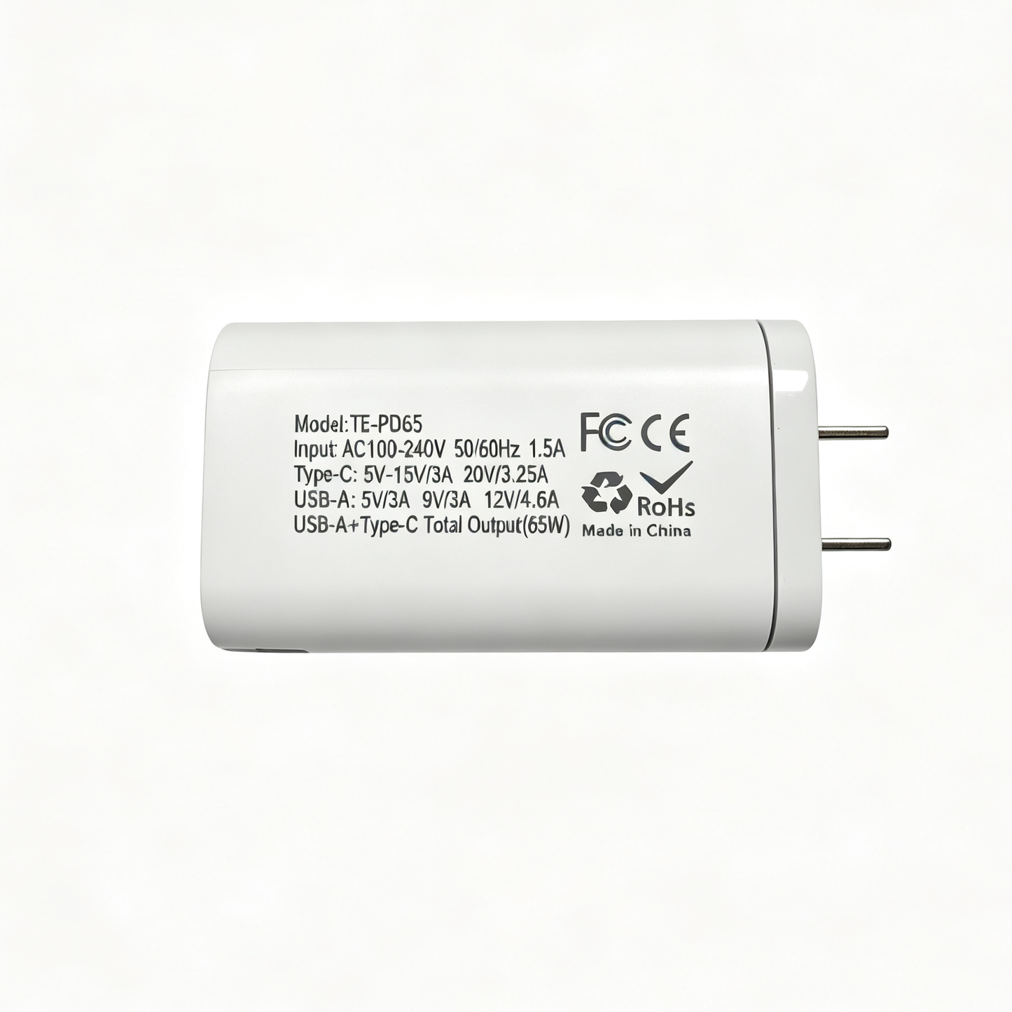 65W GaN Dual Port Wall Charger, USB-A QC4.0 & USB-C PD Fast Charger US Plug