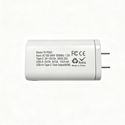 65W GaN Dual Port Wall Charger, USB-A QC4.0 & USB-C PD Fast Charger US Plug
