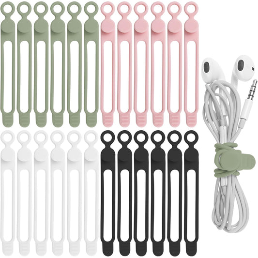 24-Piece Silicone Cable Straps Cord Organizer for Bundling Earphone 4.2 Inches