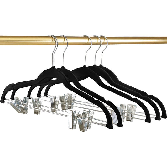 Velvet Closet Clothes Hangers with Adjustable Clips 10 Units 16 Inch, Black